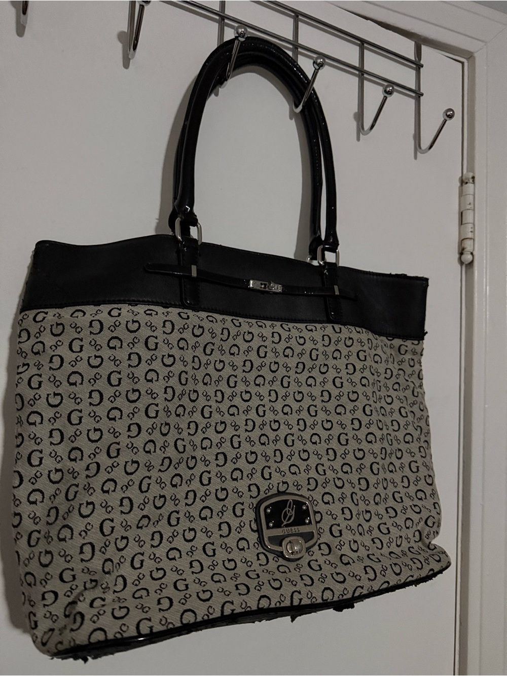 Designer-Inspired Black and Cream Tote Bag